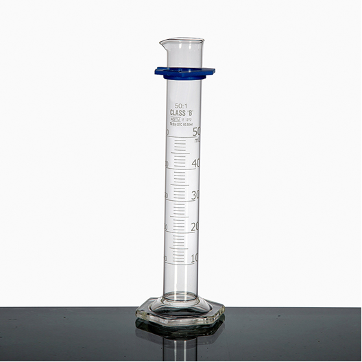 MEASURING CYLINDER, GLASS  HEX BASE, CLASS B,50ML
